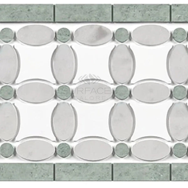 Thassos White (Greek) 5 3/4X11 1/4 Florida Flower Border (Thassos+White Carrara(Oval)+Ming - Green(Dots) Marble Polished - Honed - SurfacesGalorePolished