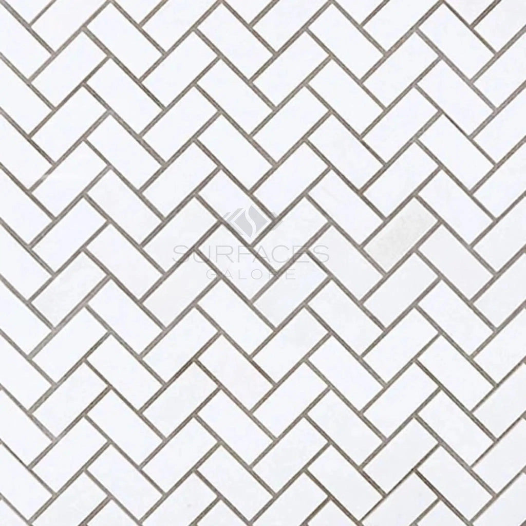 Thassos White (Greek) 5/8X1 1/4 Herringbone (Mini) Mosaic Marble Polished - Honed - SurfacesGalorePolished