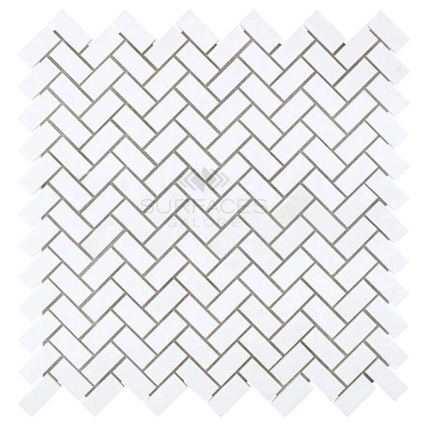 Thassos White (Greek) 5/8X1 1/4 Herringbone (Mini) Mosaic Marble Polished - Honed - SurfacesGalorePolished