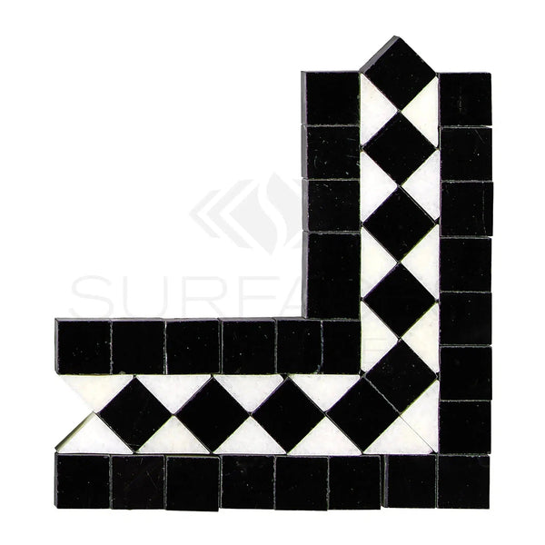 Thassos White (Greek) BIAS Border Corner (w/ Black) Marble Polished - Honed - SurfacesGalorePolished