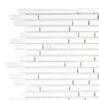 The SurfacesGalore Thassos White (Greek) Bamboo Sticks Mosaic Marble Polished-Honed features a white stacked stone tile pattern with varying thicknesses, creating a modern and textured design using Thassos White Marble.