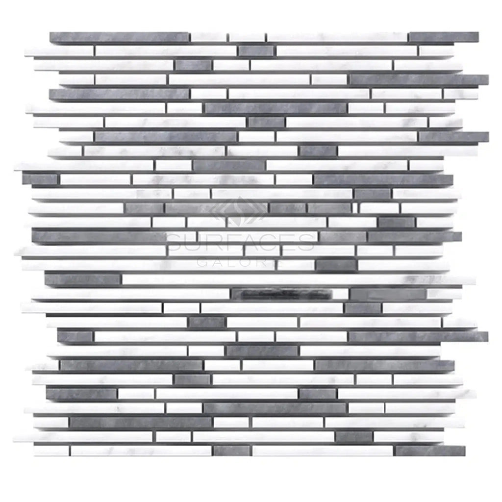 Thassos White (Greek) Bamboo Sticks (Thassos + Carrara + Blue-Gray) Mosaic Marble Polished-Honed