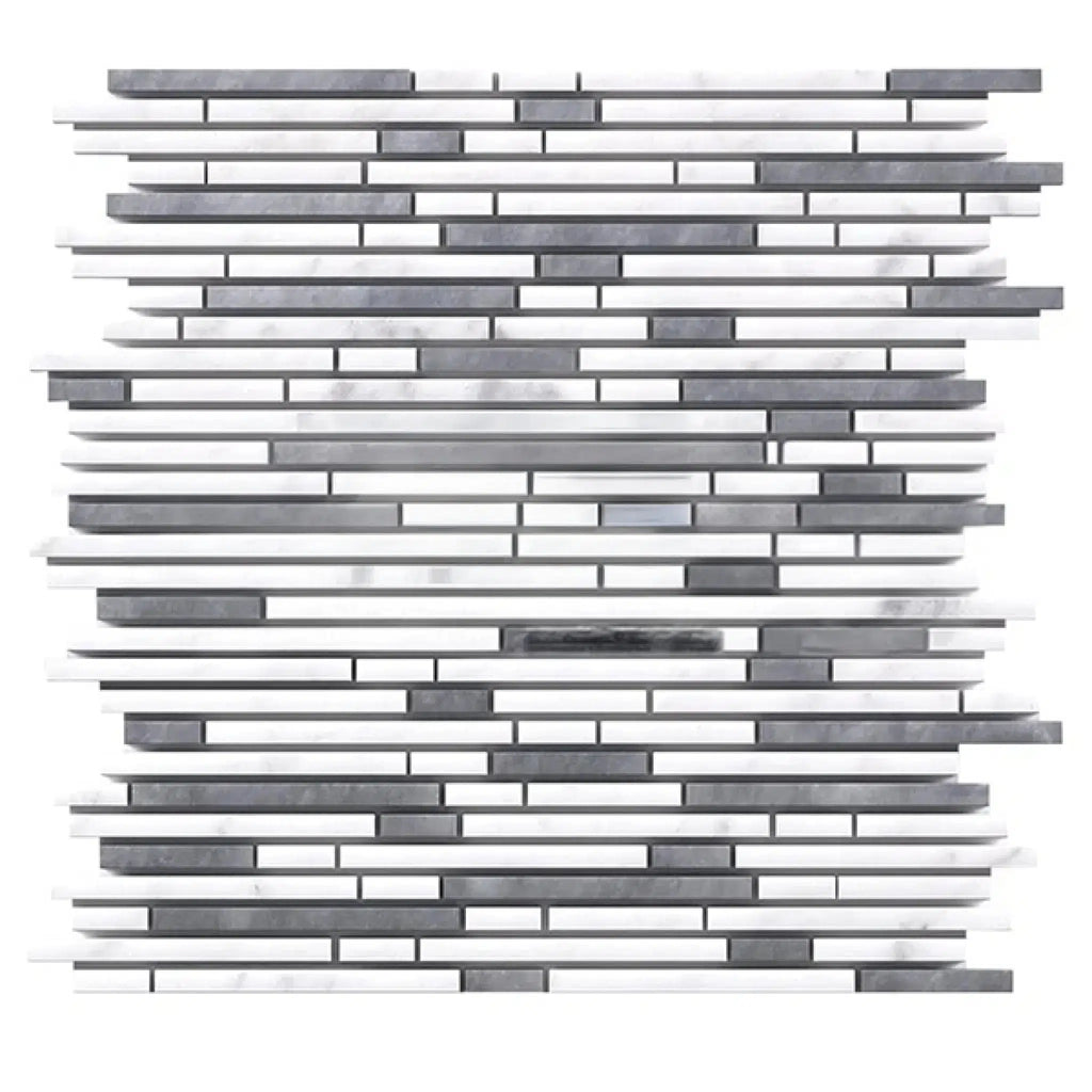 Thassos White (Greek) Bamboo Sticks (Thassos + Carrara + Blue-Gray) Mosaic Marble Polished-Honed