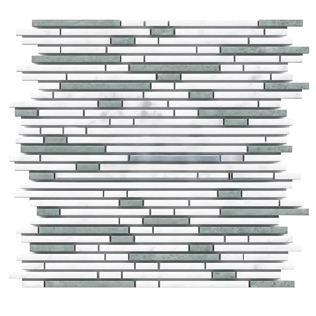 Thassos White (Greek) Bamboo Sticks (Thassos + Carrara + Ming Green) Mosaic Marble Polished-Honed