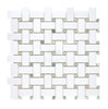 A basketweave mosaic pattern featuring Thassos White (Greek) rectangles and Ming Green squares, available in polished and honed finishes from SurfacesGalore.