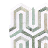 Discover the striking beauty of the Thassos White (Greek) Berlinetta Design with Ming-Green Mosaic Marble, featuring interlocking diamond patterns on a pure white background. Elevate any space with SurfacesGalore's exquisite polished-honed designs.