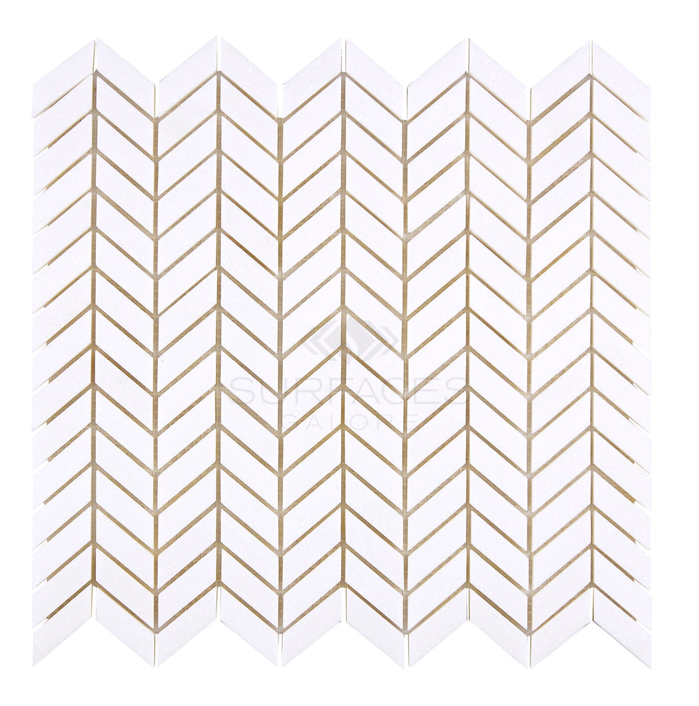 Thassos White (Greek) Chevron (Mini) Mosaic Marble Polished-Honed