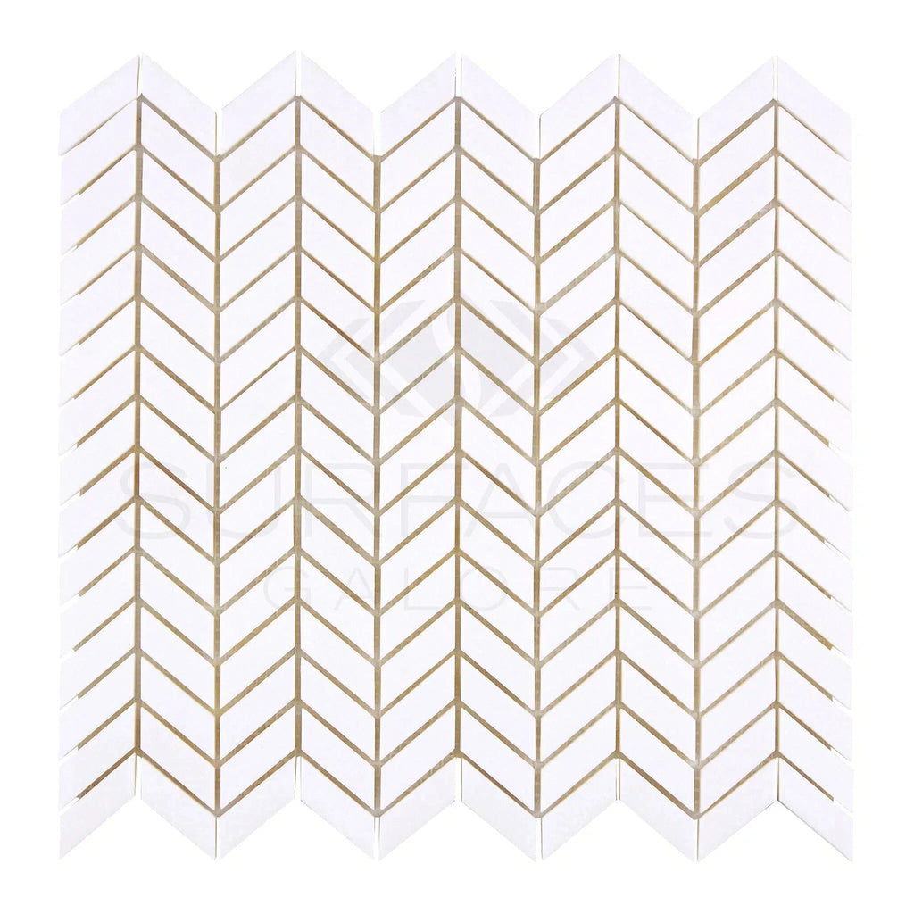 Thassos White (Greek) Chevron (Mini) Mosaic Marble Polished - Honed - SurfacesGalorePolished