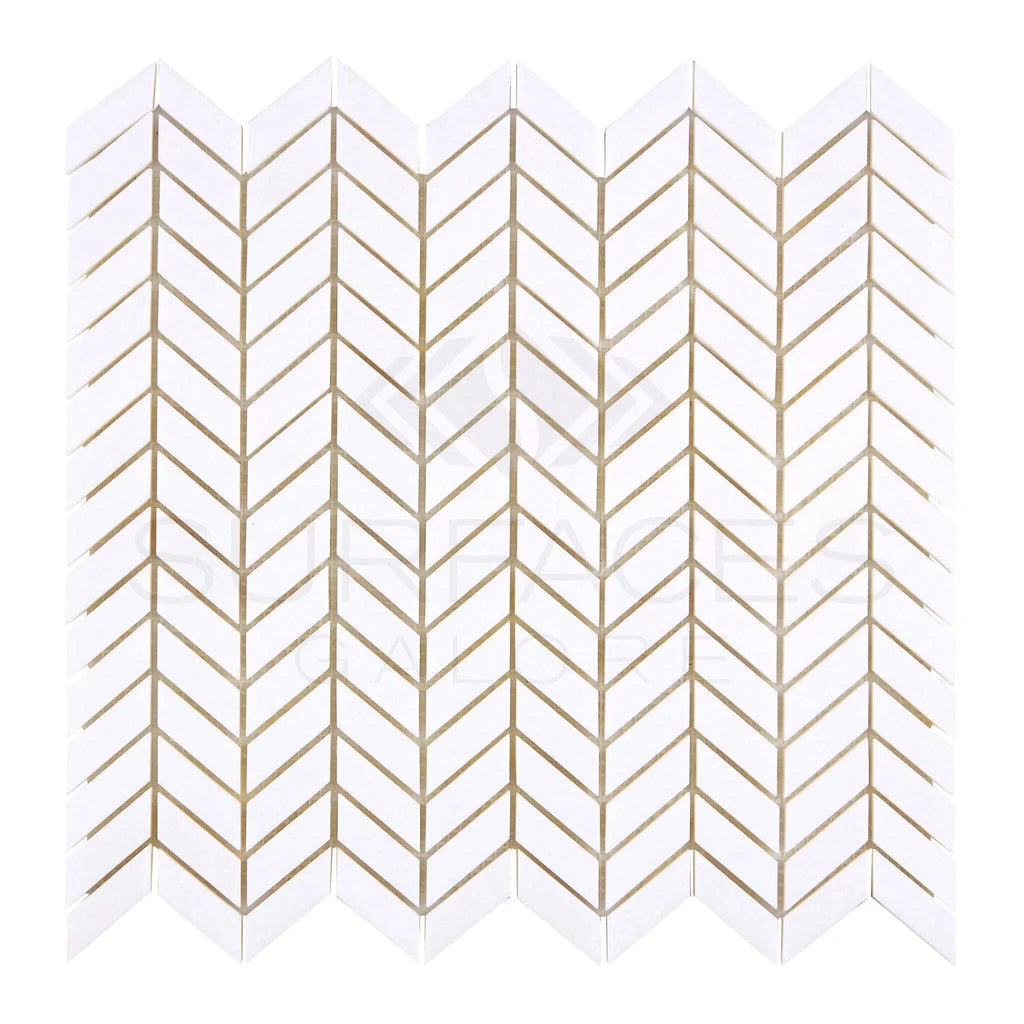 Thassos White (Greek) Chevron (Mini) Mosaic Marble Polished-Honed