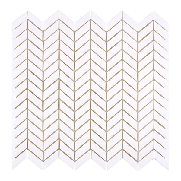 Thassos White (Greek) Chevron (Mini) Mosaic Marble Polished-Honed