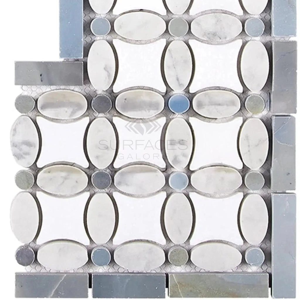 Thassos White (Greek) Florida Flower Border CORNER (Blue - Gray) Marble Polished - Honed - SurfacesGalorePolished