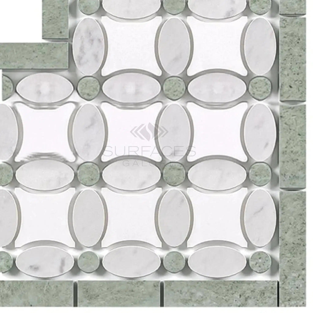 Thassos White (Greek) Florida Flower Border CORNER (Ming - Green) Marble Polished - Honed - SurfacesGalorePolished