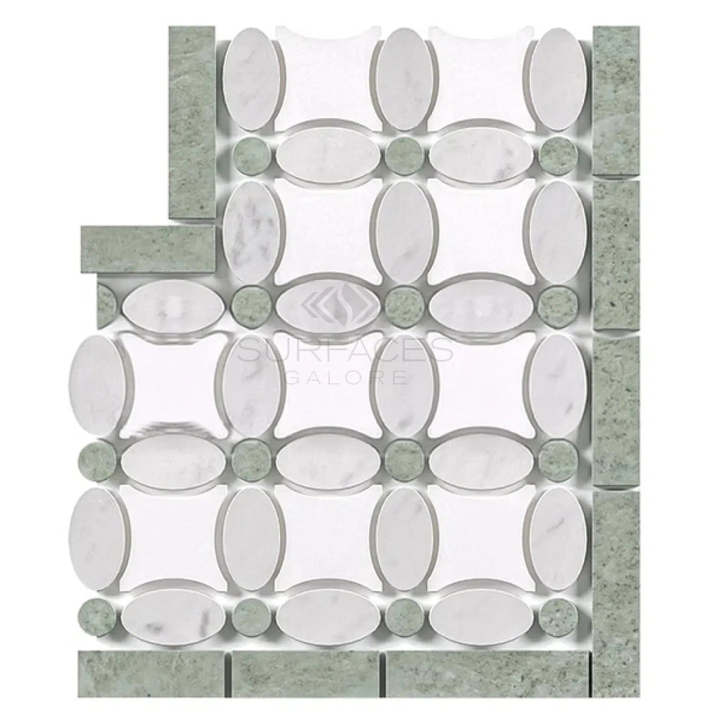 Thassos White (Greek) Florida Flower Border CORNER (Ming - Green) Marble Polished - Honed - SurfacesGalorePolished