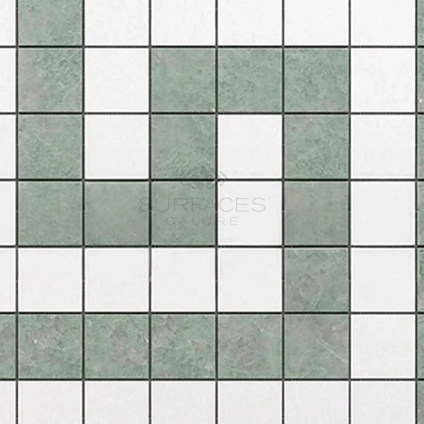 Thassos White (Greek) Greek Key Border CORNER (w/ Ming - Green) Marble Polished - Honed - SurfacesGalorePolished