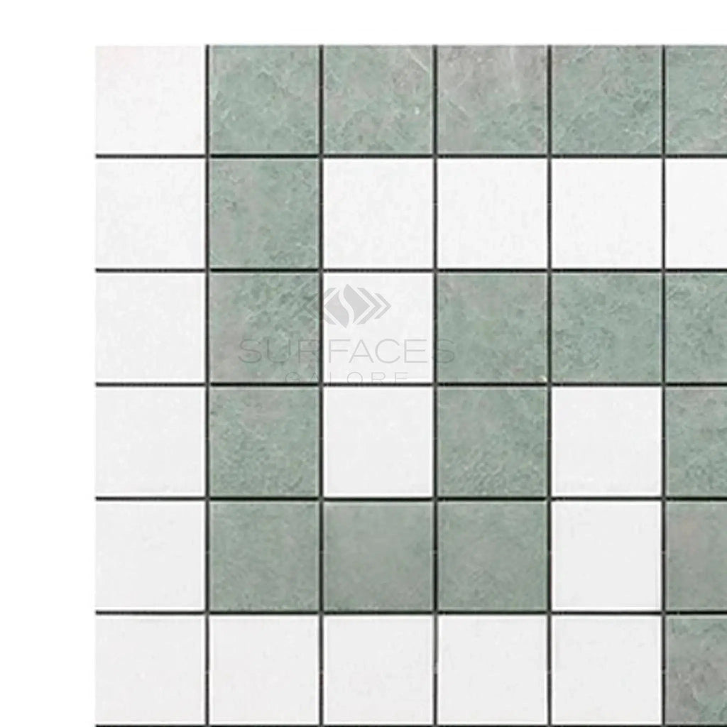 Thassos White (Greek) Greek Key Border CORNER (w/ Ming - Green) Marble Polished - Honed - SurfacesGalorePolished