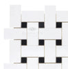 Thassos White (Greek) Large Basketweave Mosaic (w/ Black) Mosaic Marble Polished - Honed - SurfacesGalorePolished