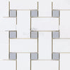 Thassos White (Greek) Large Basketweave Mosaic (w/ Blue - Gray) Mosaic Marble Polished - Honed - SurfacesGalorePolished