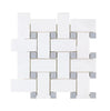 Thassos White (Greek) Large Basketweave Mosaic (w/ Blue-Gray) Mosaic Marble Polished-Honed