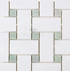 Thassos White (Greek) Large Basketweave Mosaic (w/ Ming - Green) Mosaic Marble Polished - Honed - SurfacesGalorePolished