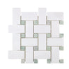 Thassos White (Greek) Large Basketweave Mosaic (w/ Ming-Green) Mosaic Marble Polished-Honed