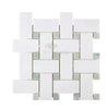 Thassos White (Greek) Large Basketweave Mosaic (w/ Ming - Green) Mosaic Marble Polished - Honed - SurfacesGalorePolished