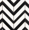 Experience the striking black and white zigzag design created with Thassos White (Greek) Large Chevron (w/ Black) Mosaic Marble Polished-Honed tiles, exclusively from SurfacesGalore.