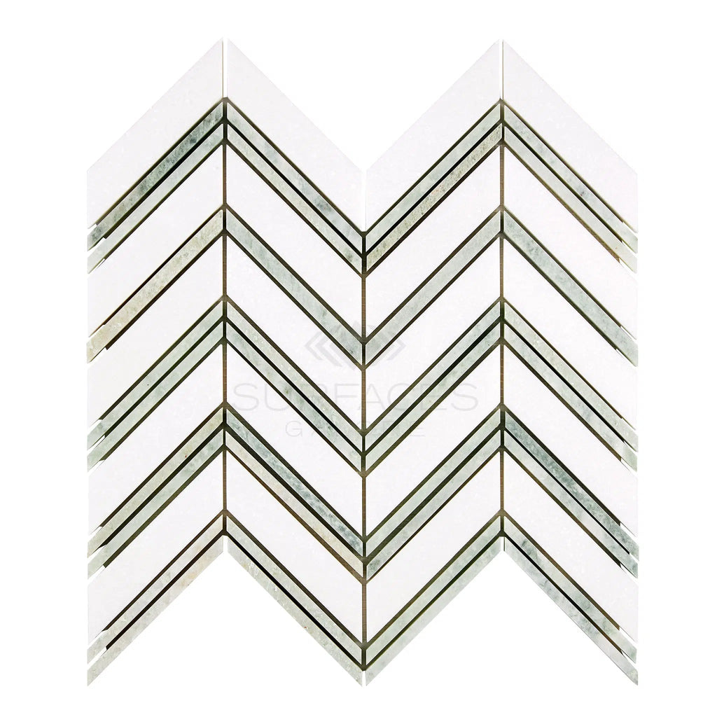 Thassos White (Greek) Large Chevron (w/ Thassos White) Mosaic Marble Polished-Honed