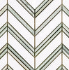 Green tile design with a chevron pattern and metallic accents, featuring the polished-honed Thassos White (Greek) Large Chevron Mosaic Marble from SurfacesGalore.