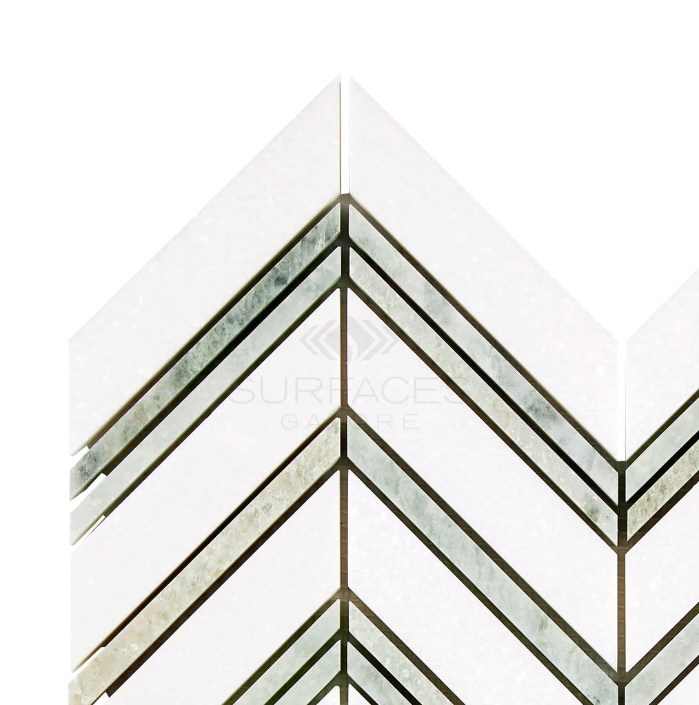 Thassos White (Greek) Large Chevron (w/ Thassos White) Mosaic Marble Polished-Honed