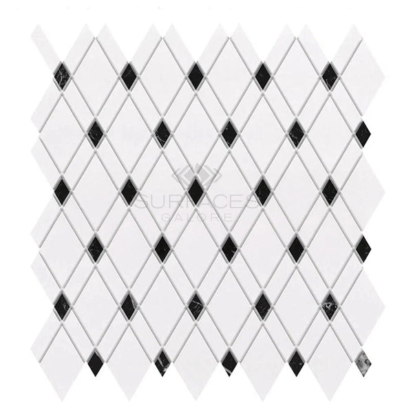 Thassos White (Greek) Lattice (Thassos White + Black) Mosaic Marble Polished - Honed - SurfacesGalorePolished