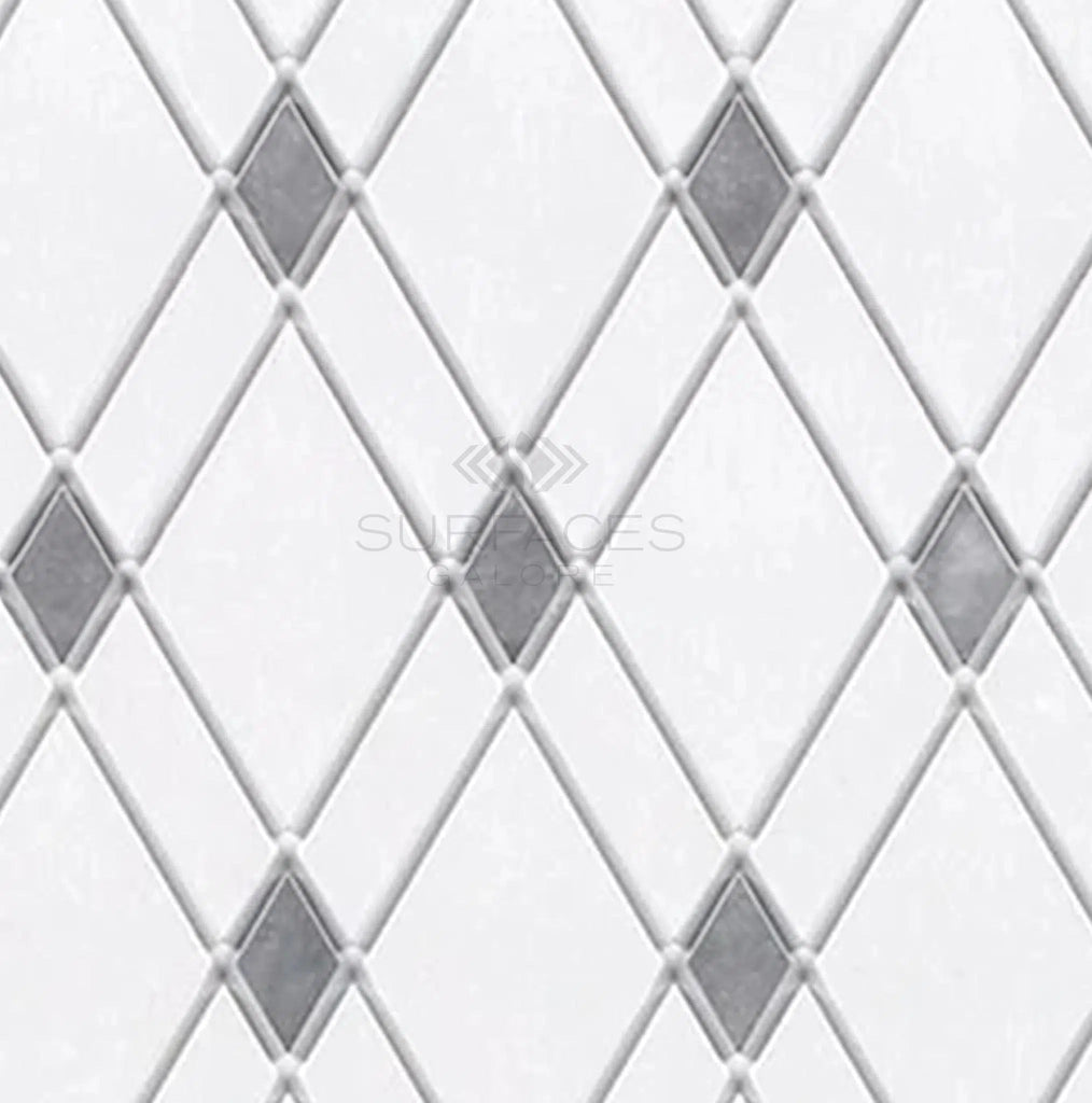 Thassos White (Greek) Lattice (Thassos White + Blue - Gray) Mosaic Marble Polished - Honed - SurfacesGalorePolished