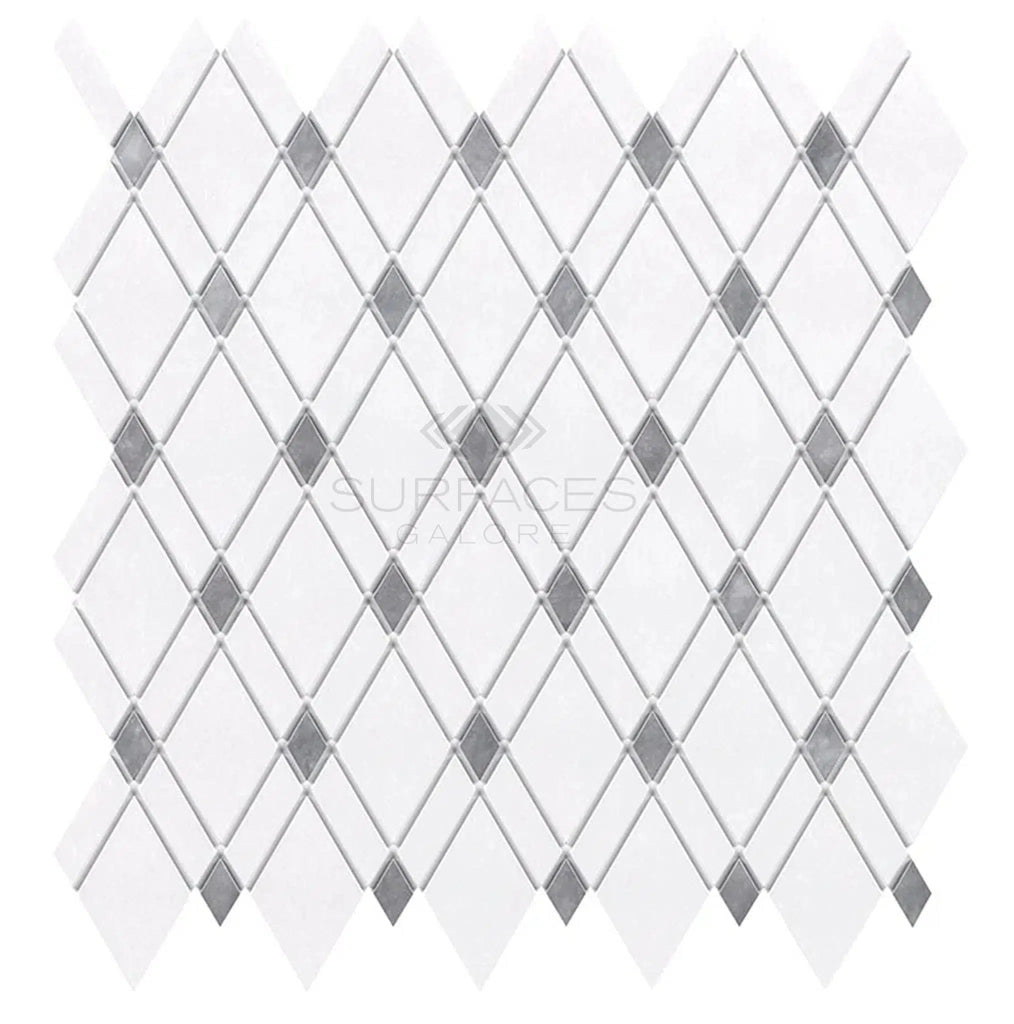 Thassos White (Greek) Lattice (Thassos White + Blue - Gray) Mosaic Marble Polished - Honed - SurfacesGalorePolished