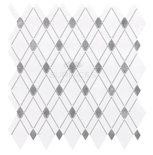 Thassos White (Greek) Lattice (Thassos White + Blue - Gray) Mosaic Marble Polished - Honed - SurfacesGalorePolished