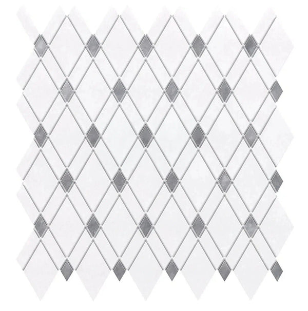 Thassos White (Greek) Lattice (Thassos White + Blue-Gray) Mosaic Marble Polished-Honed