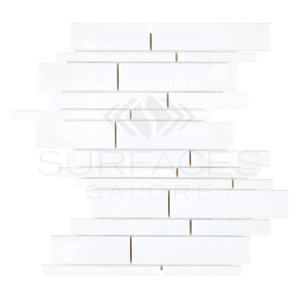 Thassos White (Greek) Manhattan (Random - Strip) Mosaic Marble Polished - Honed - SurfacesGalorePolished