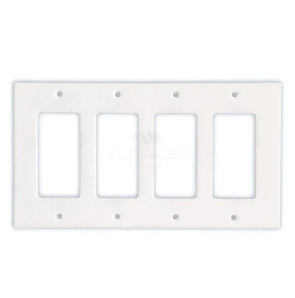 Introducing the Thassos White Marble 4 Gang ROCKER Switch Wall Plate by SurfacesGalore, a stylish and functional solution featuring screw holes for four switches or outlets.