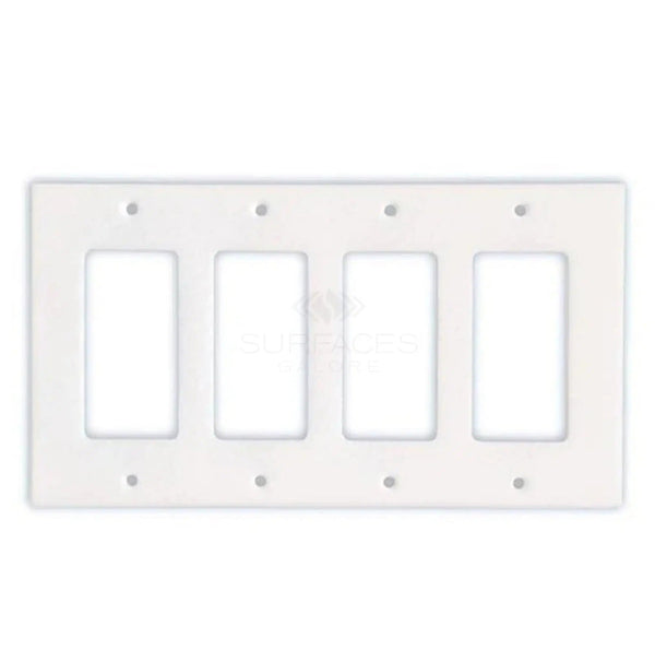 Introducing the Thassos White Marble 4 Gang ROCKER Switch Wall Plate by SurfacesGalore, a stylish and functional solution featuring screw holes for four switches or outlets.