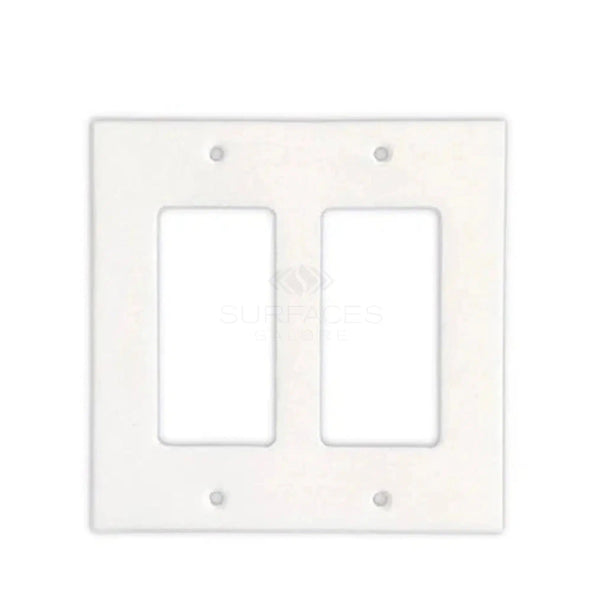 The Thassos White Marble Double ROCKER Switch Wall Plate/Cover Plate/Switch Plate by SurfacesGalore enhances your switch plate covers with natural stone decor, featuring rounded edges and four mounting holes.