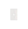 A Thassos White Marble Single TOGGLE Plate Switch Wall Plate by SurfacesGalore, crafted to emulate authentic marble with a central toggle switch opening, set against a white background.