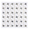 The Thassos White (Greek) Pinwheel Mosaic with Blue-Gray by SurfacesGalore is a polished and honed mosaic tile featuring a white and silver geometric rectangular pattern, crafted from exquisite Thassos White Marble.