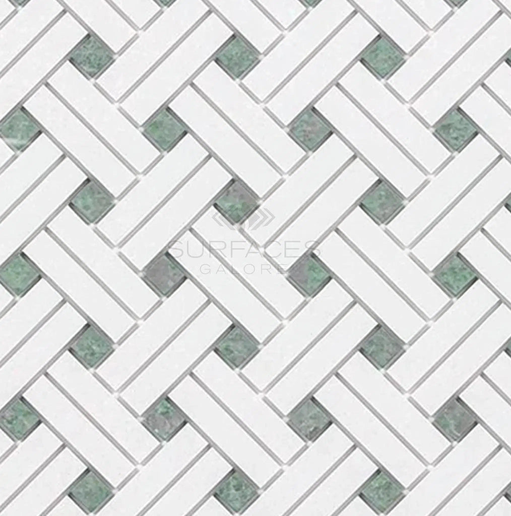 Thassos White (Greek) Stanza (w/ Ming - Green) Mosaic Marble Polished - Honed - SurfacesGalorePolished