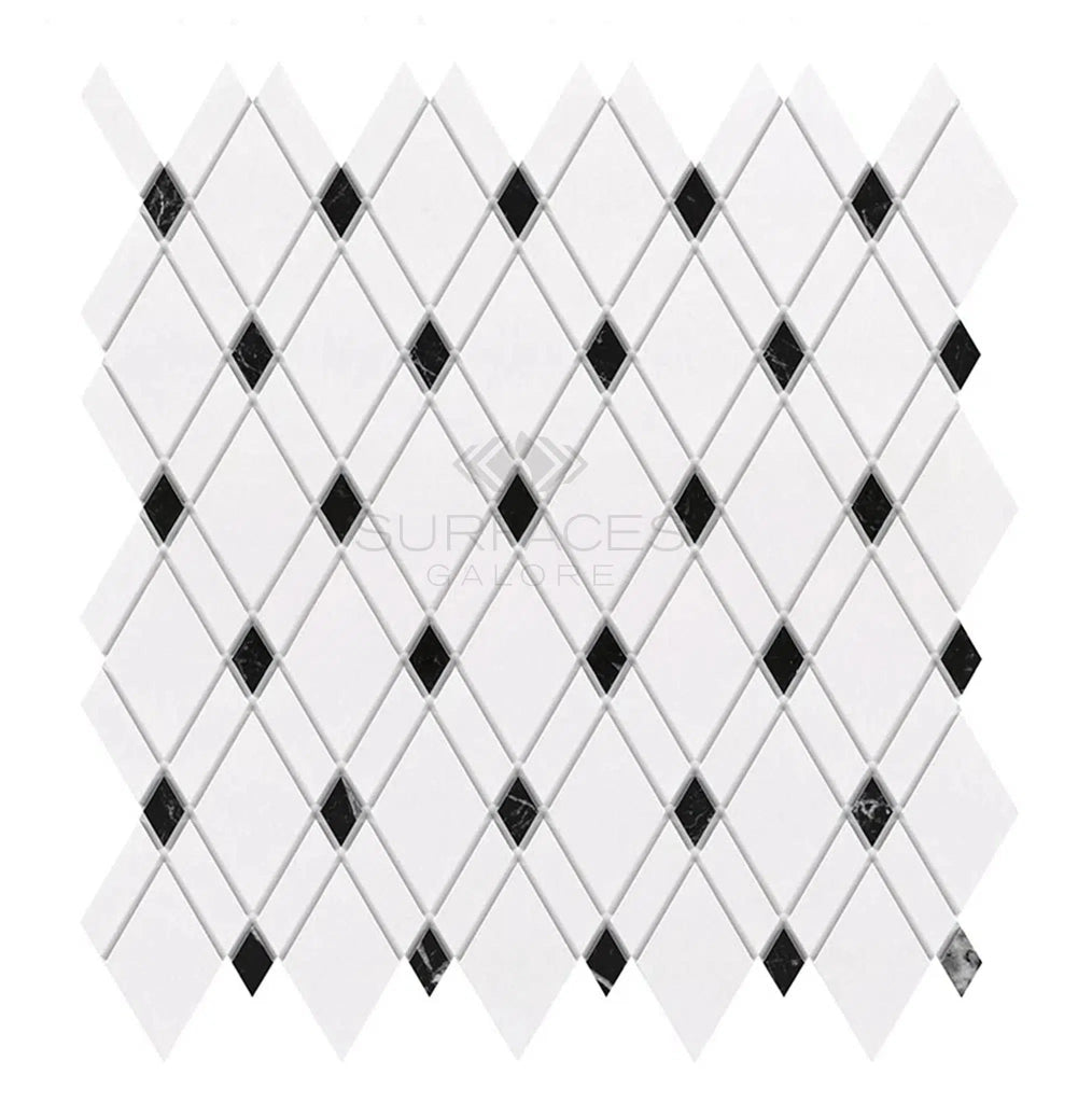 Thassos White Lattice (Thassos White + Black) Mosaic Marble Polished-Honed