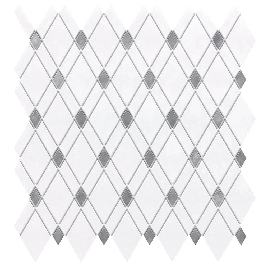 Thassos White Lattice (Thassos White + Blue-Gray) Mosaic Marble Polished-Honed