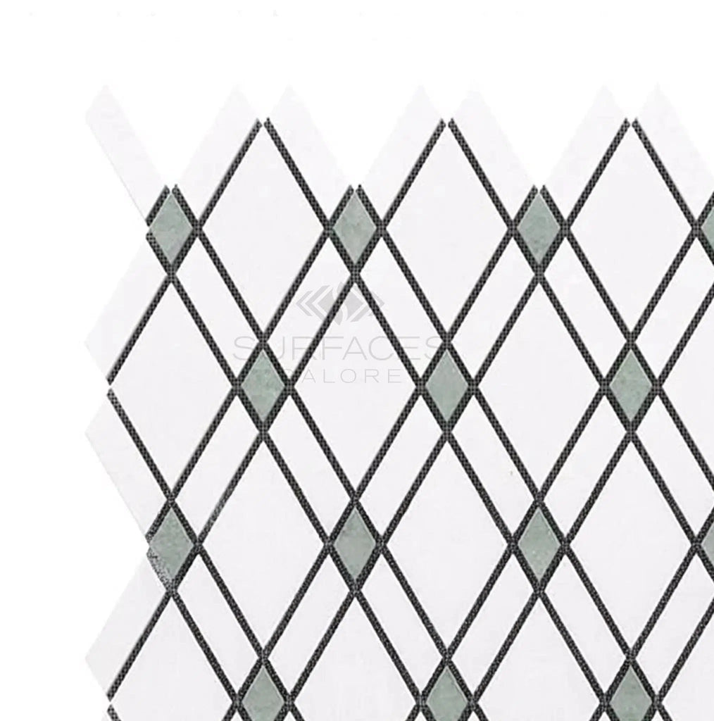 Thassos White Lattice (Thassos White + Mink Green) Mosaic Marble Polished-Honed