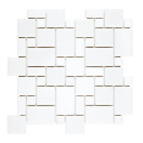 Thassos White Mini-Versailles Pattern Mosaic Marble Polished-Honed