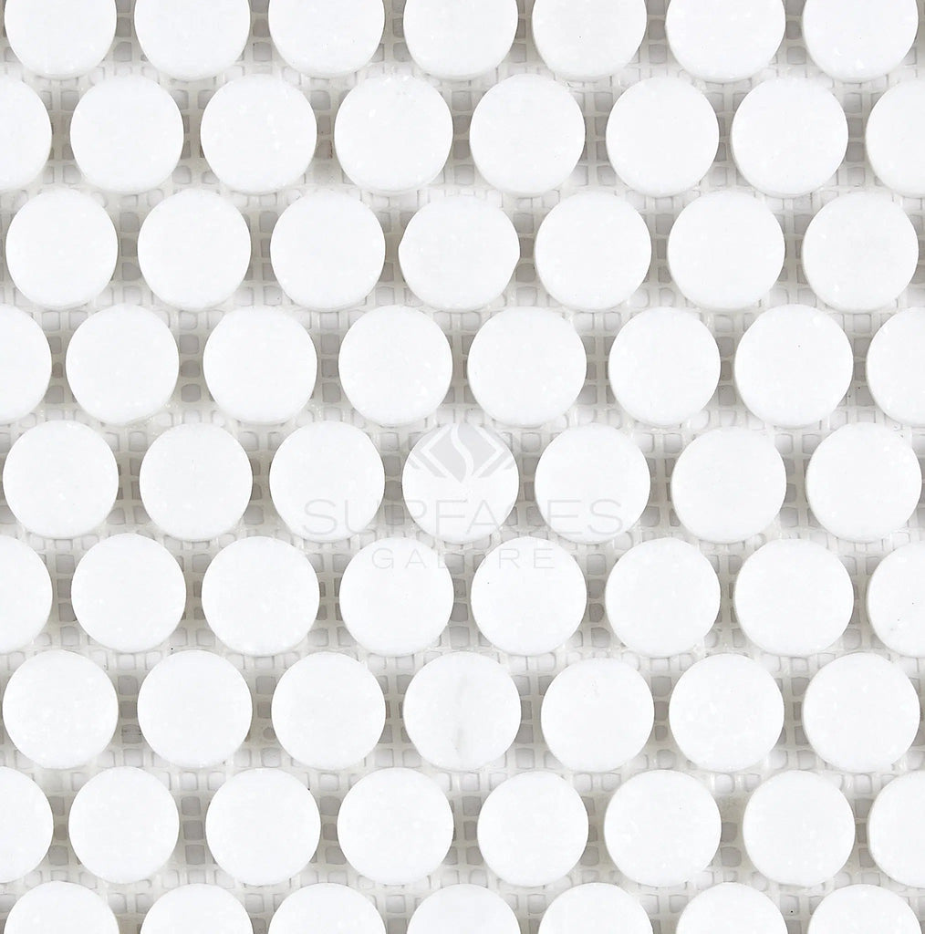 Thassos White Penny-Round (Single Color: Thassos White) Mosaic Marble Polished-Honed