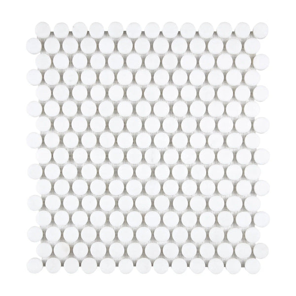 Thassos White Penny-Round (Single Color: Thassos White) Mosaic Marble Polished-Honed