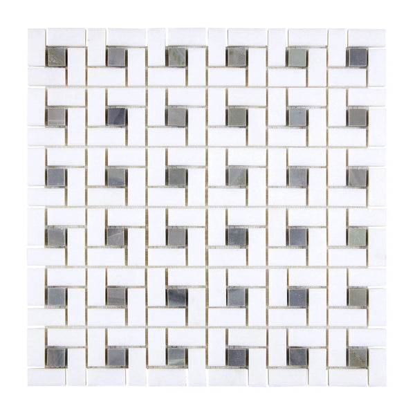 Thassos White Pinwheel Mosaic (w/ Blue-Gray) Mosaic Marble Polished-Honed