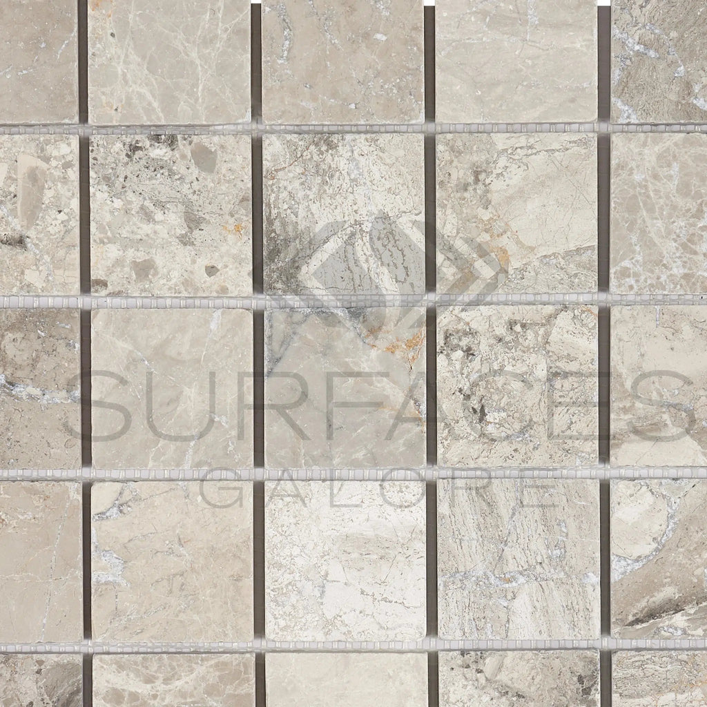 Tundra Gray 1X1 Marble Mosaic Tumbled - SurfacesGalore