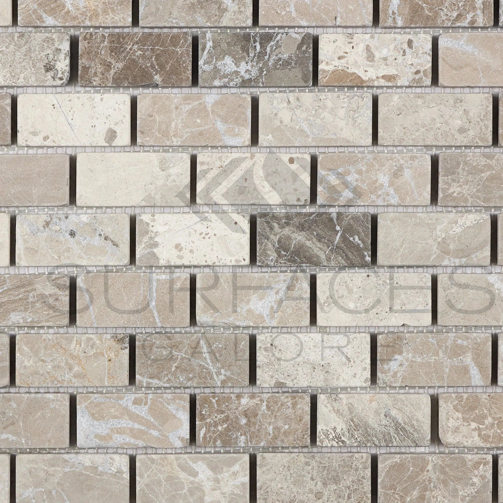 Tundra Gray 1X2 Marble Mosaic Tumbled - SurfacesGalore